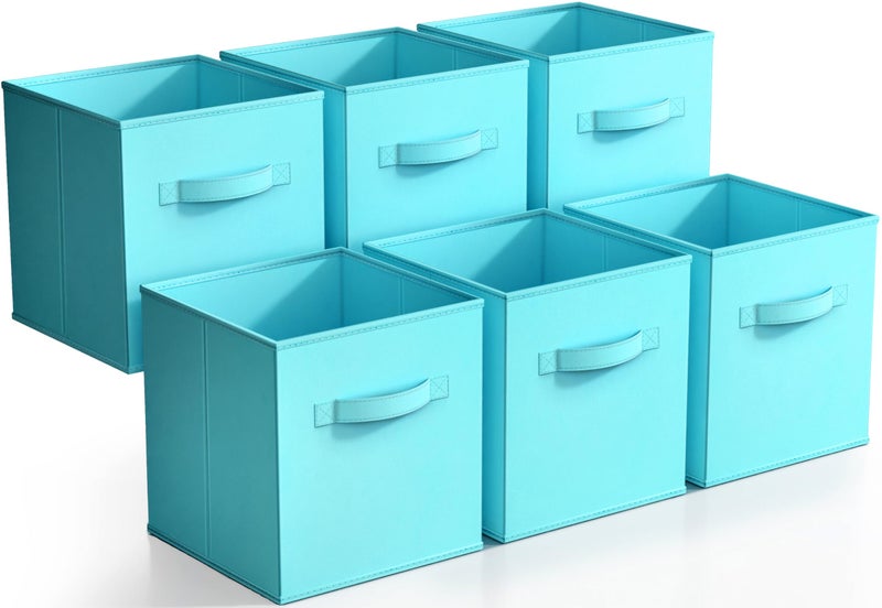 Sorbus Foldable Storage Cubes - 6 Fabric Baskets for Organizing Pantry, Closet, Shelf, Nursery, Playroom, Toy Box, Cubby - 11 Inch Dual Handle Collapsible Closet Organizers and Storage Bins (Aqua) - Image 1